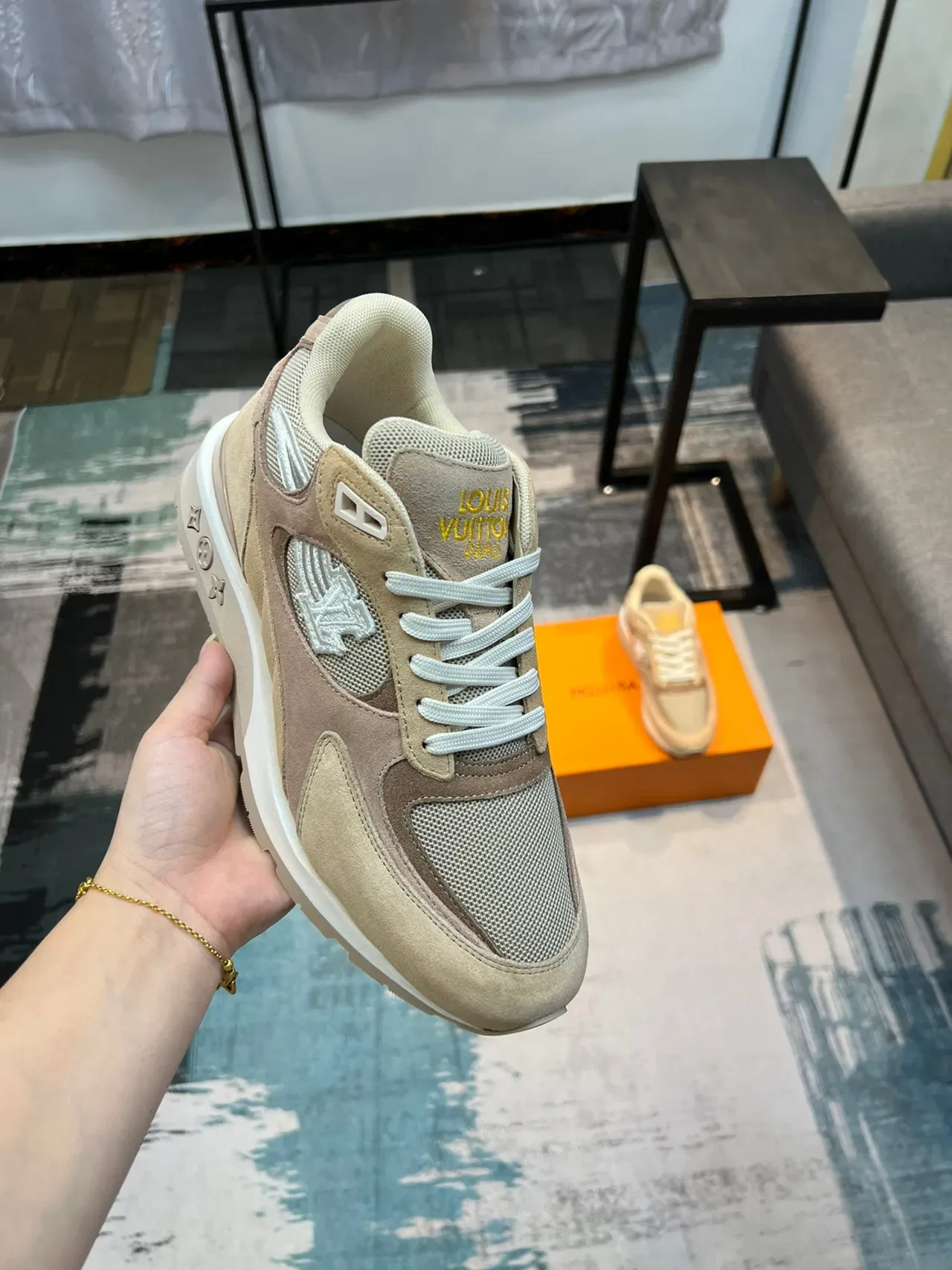 Louis Vuitton LV Trainer Beige Brown Mixed-Material Upper Sculpted Midsole Lifestyle Sneakers 6