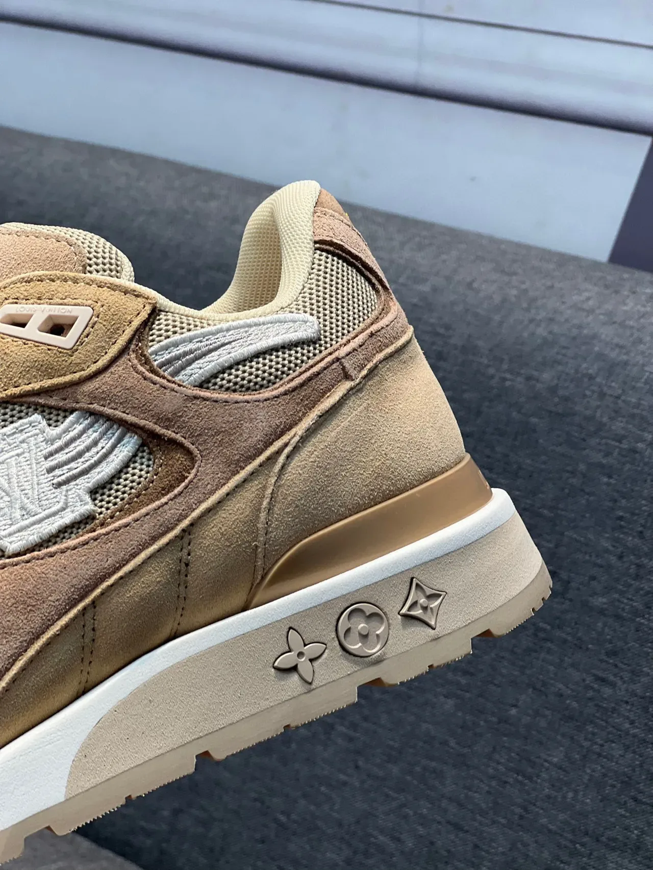 Louis Vuitton LV Trainer Beige Brown Mixed-Material Upper Sculpted Midsole Lifestyle Sneakers 8