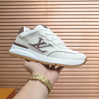 Louis Vuitton LV Trainer Beige Brown Monogrammed Upper Wave-Stitched Detailing Lifestyle Sneakers