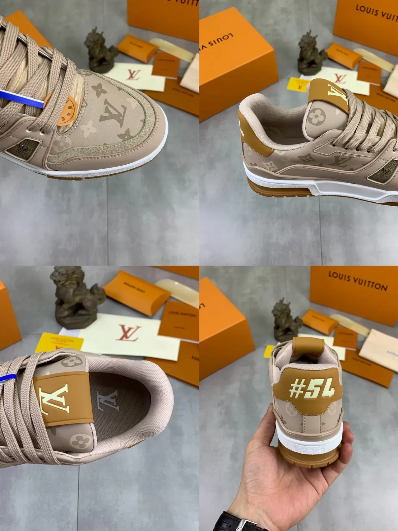 Louis Vuitton LV Trainer Beige White Monogram Canvas Upper Geometric Side Panel Lifestyle Sneakers 2