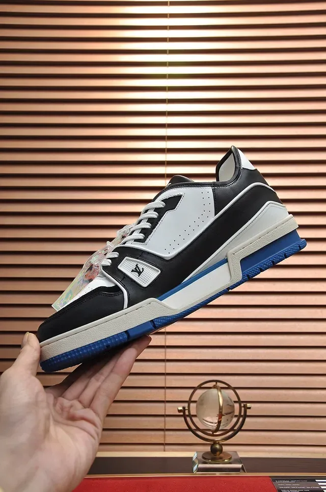 Louis Vuitton LV Trainer Black Blue Layered Leather And Synthetic Upper Cursive Signature Branding Lifestyle Sneakers 6