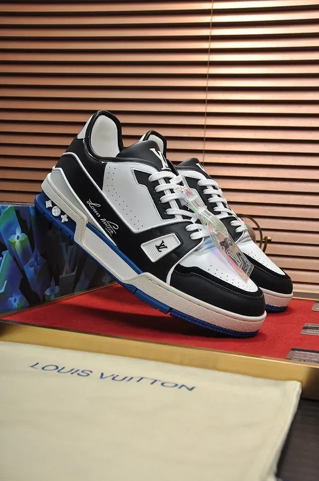 Louis Vuitton LV Trainer Black Blue Layered Leather And Synthetic Upper Cursive Signature Branding Lifestyle Sneakers 8