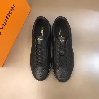 Louis Vuitton LV Trainer Couro Preto Monograma Embossado Low-Top com Cadarços Lifestyle Sneakers