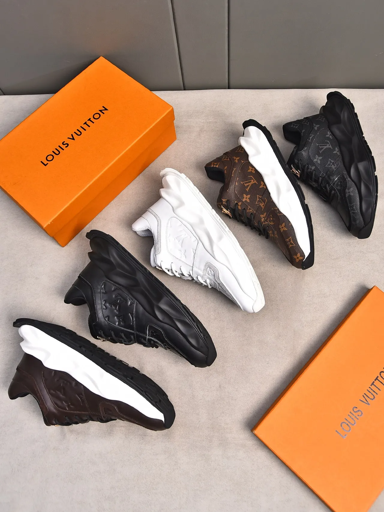 Louis Vuitton LV Trainer Black Embossed Monogram Leather Sculpted Sole Chunky Sneakers 2