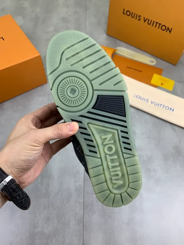 Louis Vuitton LV Trainer Black Green Monogram-Printed Canvas Layered Midsole Lifestyle Sneakers 3