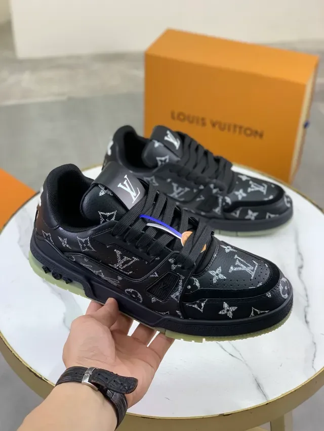 Louis Vuitton LV Trainer Black Green Monogram-Printed Canvas Layered Midsole Lifestyle Sneakers 4