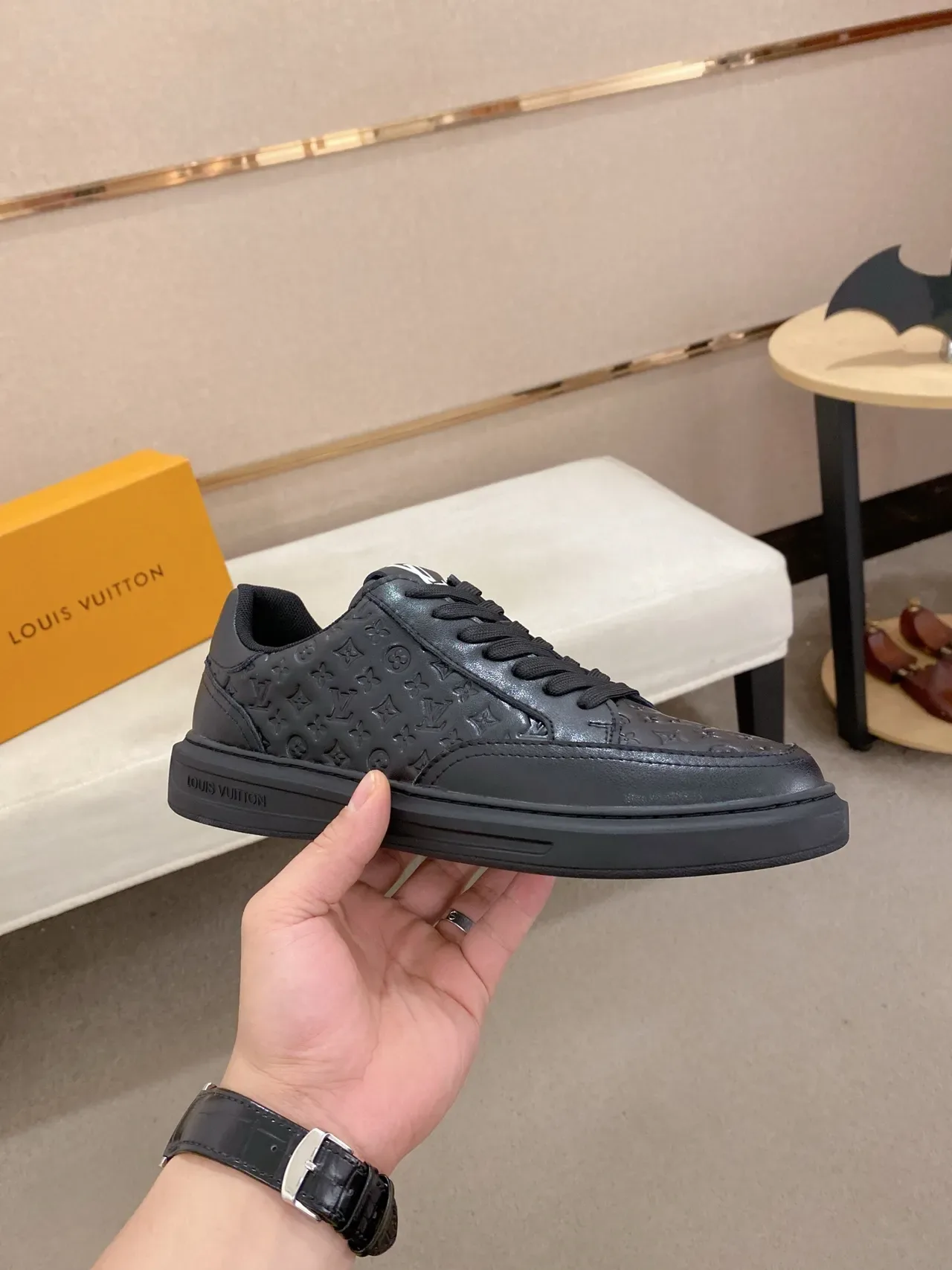 Louis Vuitton LV Trainer Black Monogram-Embossed Leather Low-Top Lifestyle Sneakers 4