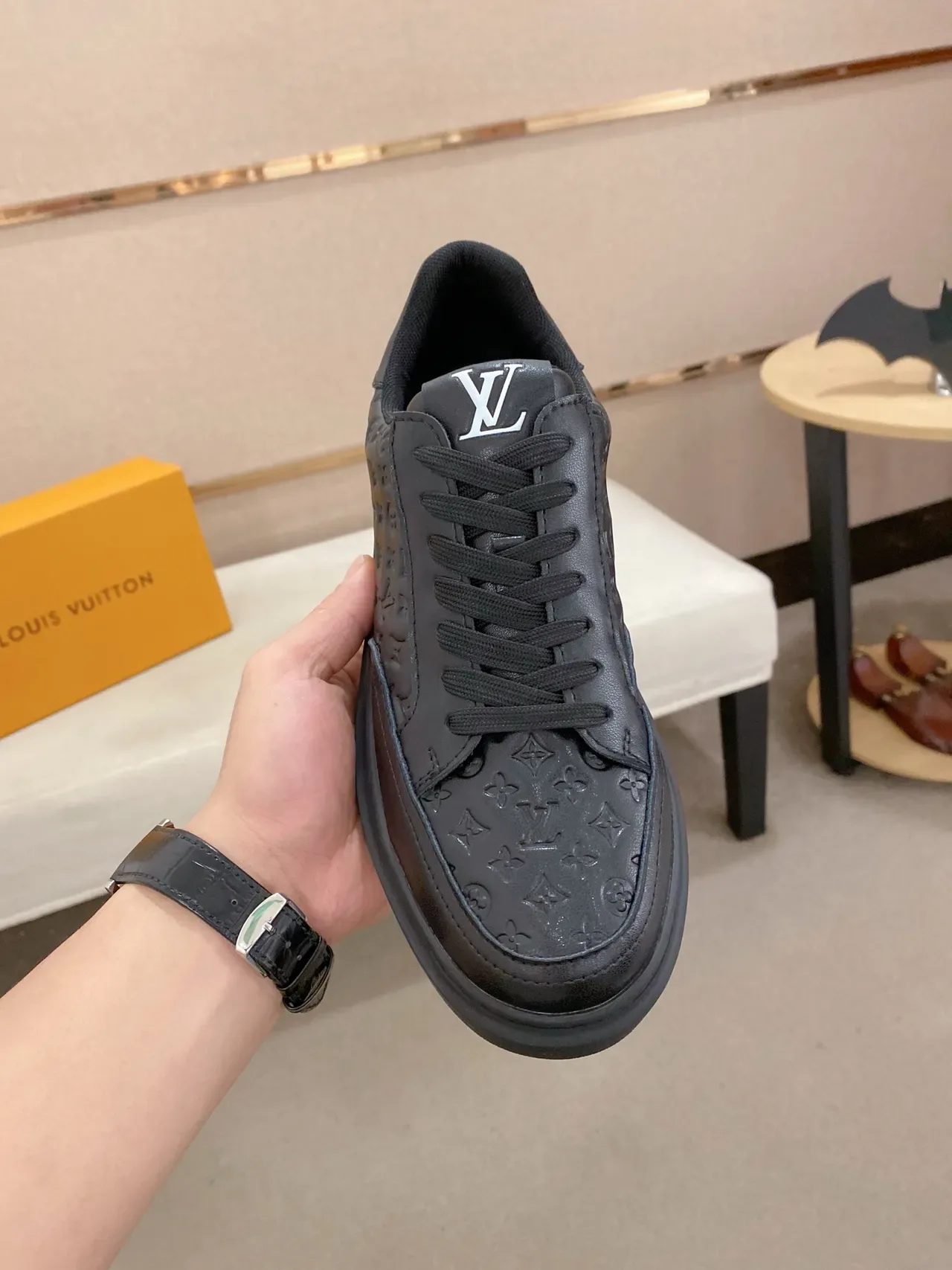 Louis Vuitton LV Trainer Black Monogram-Embossed Leather Low-Top Lifestyle Sneakers 5
