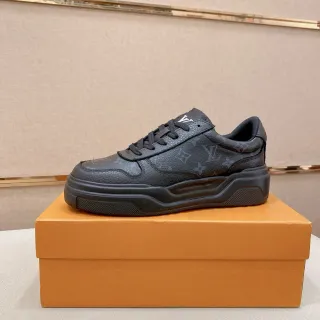 Louis Vuitton LV Trainer Negro Monograma Cuero Superior Escultido Suela Gruesa Zapatillas De Estilo De Vida