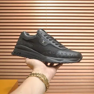 Louis Vuitton LV Trainer Black Monogrammed Rubber Sole Mixed Mesh And Leather Upper Lifestyle Sneakers
