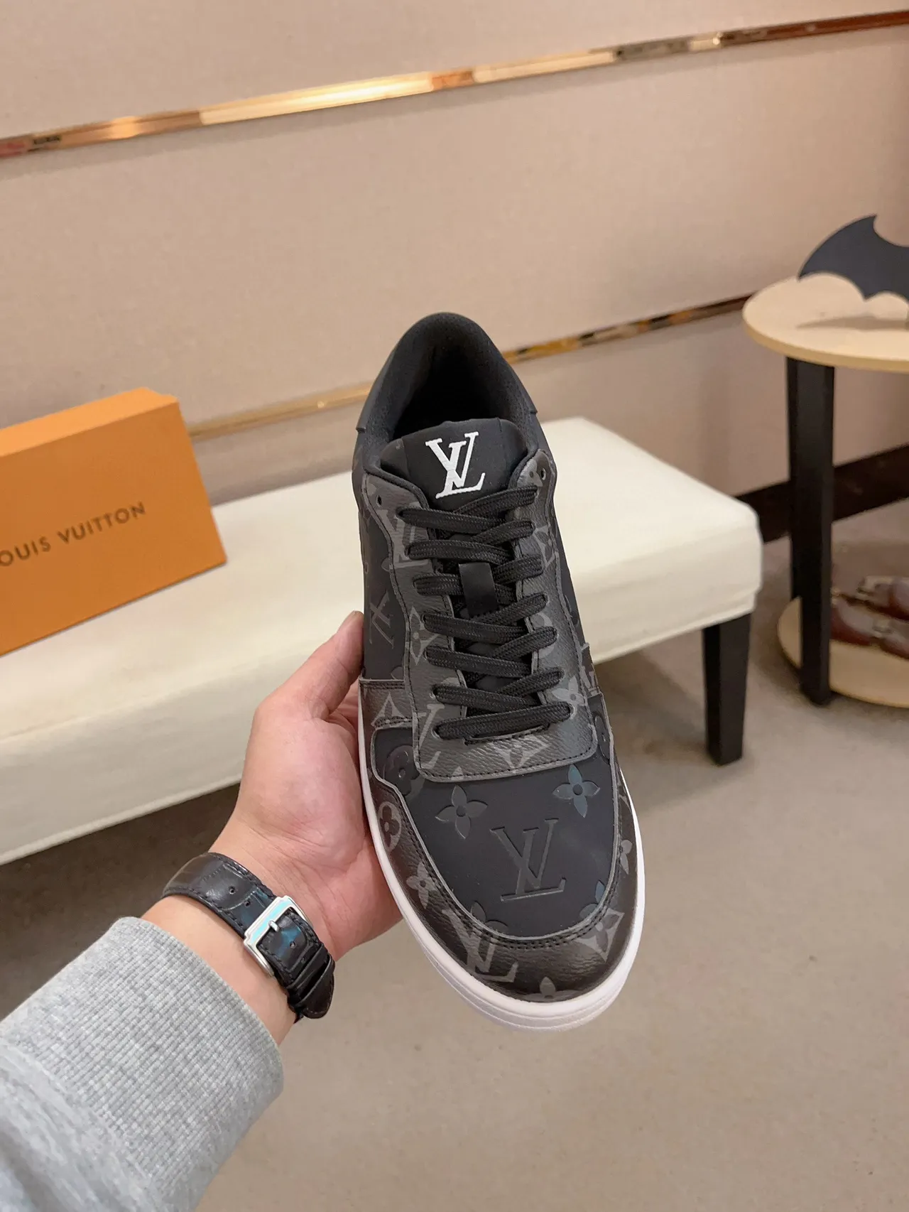 Louis Vuitton LV Trainer Black White Monogrammed Leather Low-Top Lifestyle Sneakers 6