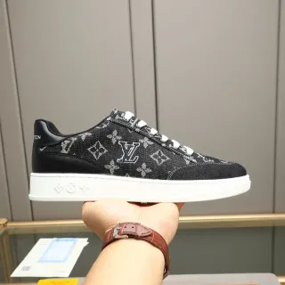 Louis Vuitton LV Trainer Black White Monogrammed Textile Upper Contrast Sole Lifestyle Sneakers