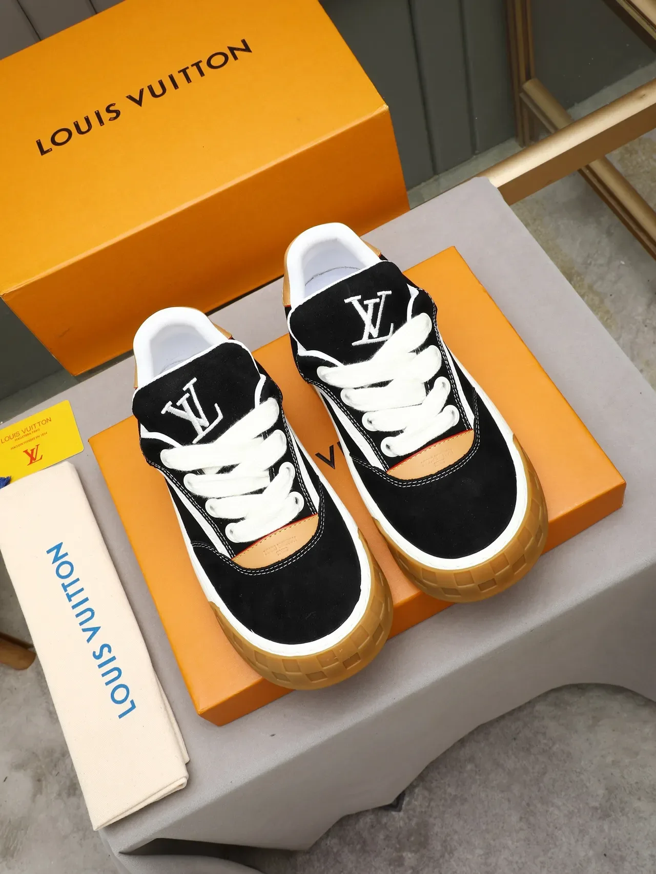 Louis Vuitton LV Trainer Black White Tan Gum Lifestyle Sneakers 3