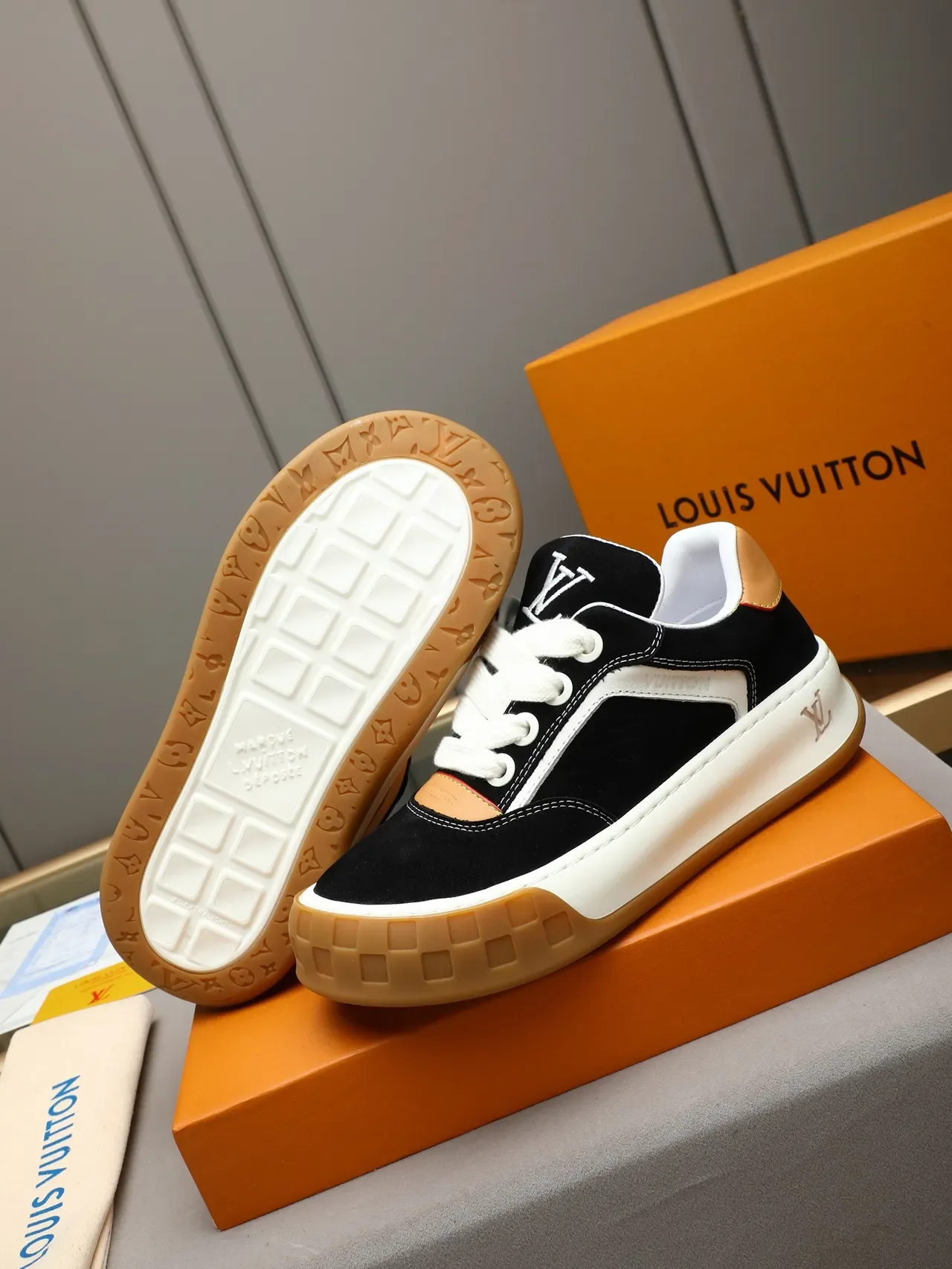 Louis Vuitton LV Trainer Black White Tan Gum Lifestyle Sneakers 5