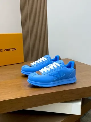 Louis Vuitton LV Trainer Blue Brown Low-Top Monogram-Embroidered Lifestyle Sneakers 2