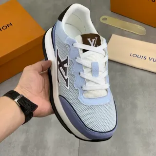 লুইস ভিটন LV Trainer নীল বেগুনি মেশ আপার মনোগ্রাম সাইড লোগো লাইফস্টাইল স্নিকার