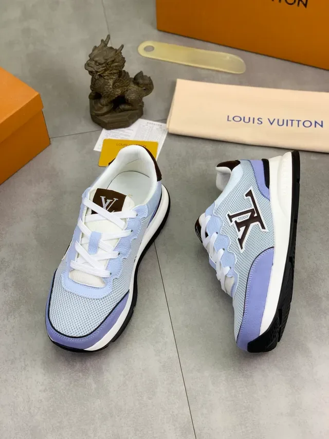 লুইস ভিটন LV Trainer নীল বেগুনি মেশ আপার মনোগ্রাম সাইড লোগো লাইফস্টাইল স্নিকার 5