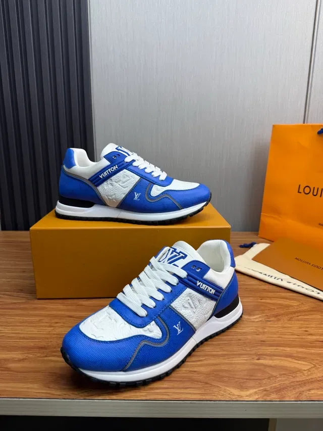 Louis Vuitton LV Trainer Blue White Color-Blocked Embossed Monogram Panels Lifestyle Sneakers 4