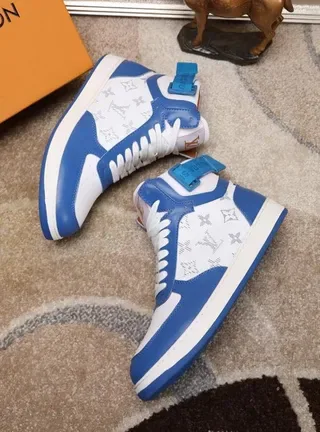 Louis Vuitton LV Trainer Blue White High-Top Monogram-Print Lifestyle Sneakers 4