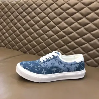 Louis Vuitton LV Trainer Azul Blanco Monogram Denim Superior Suela Plataforma de goma Lifestyle Sneakers