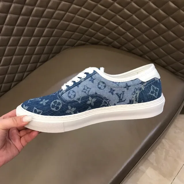 Louis Vuitton LV Trainer Blue White Monogram Denim Upper Rubber Platform Sole Lifestyle Sneakers 3