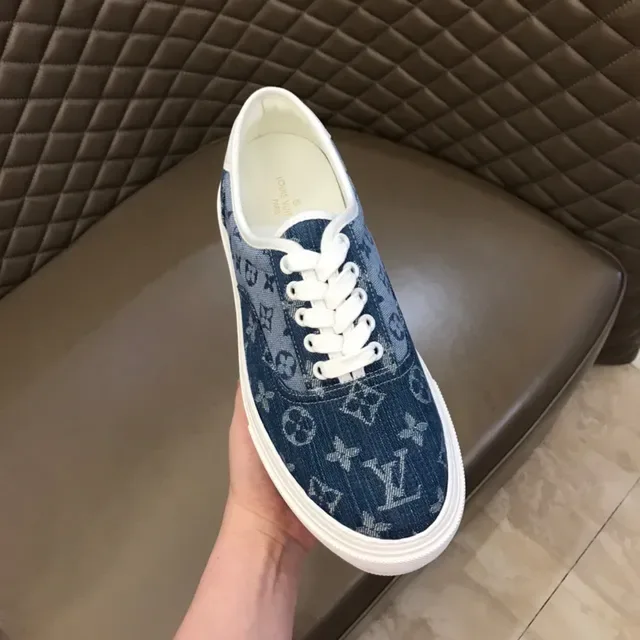 Louis Vuitton LV Trainer Blue White Monogram Denim Upper Rubber Platform Sole Lifestyle Sneakers 4