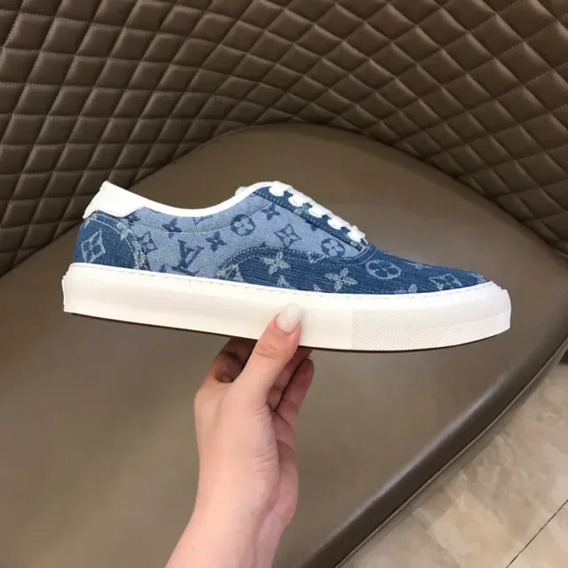 Louis Vuitton LV Trainer Blue White Monogram Denim Upper Rubber Platform Sole Lifestyle Sneakers 5
