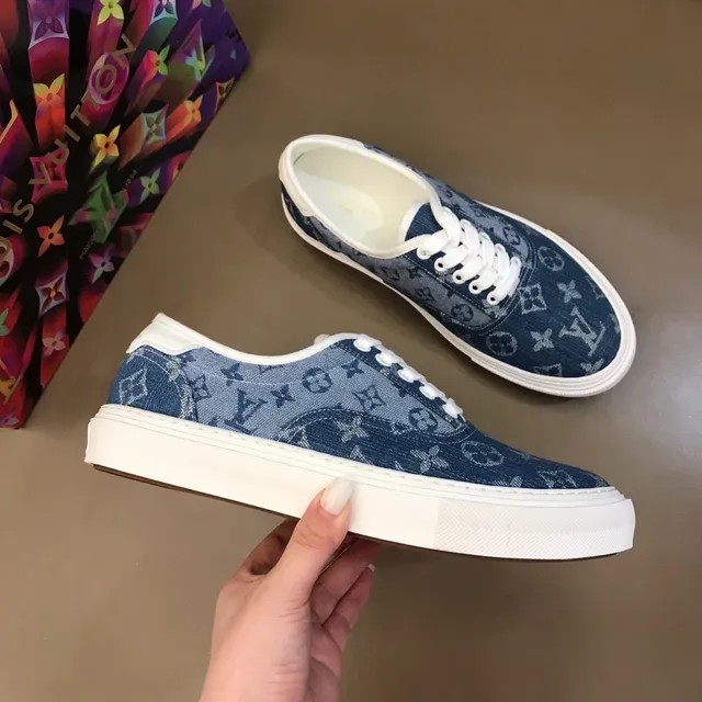 Louis Vuitton LV Trainer Blue White Monogram Denim Upper Rubber Platform Sole Lifestyle Sneakers 6