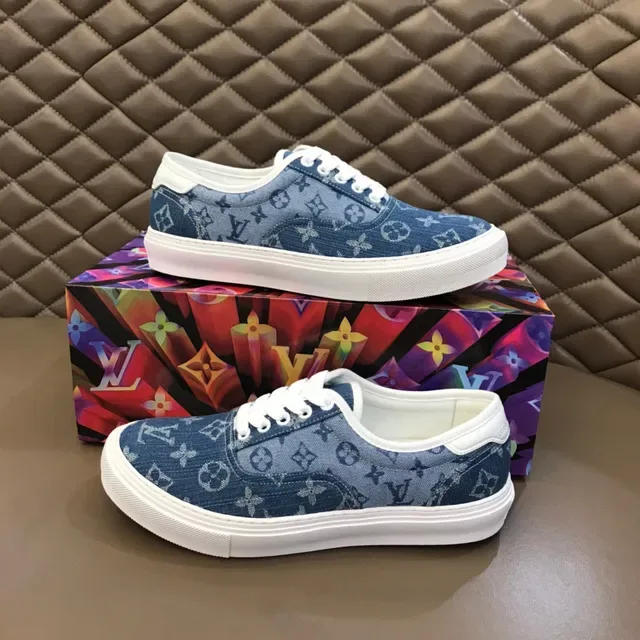 Louis Vuitton LV Trainer Blue White Monogram Denim Upper Rubber Platform Sole Lifestyle Sneakers 7