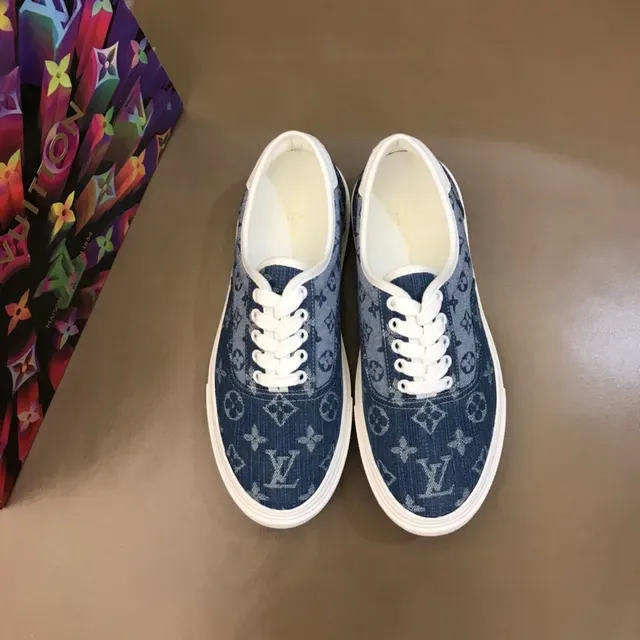 Louis Vuitton LV Trainer Blue White Monogram Denim Upper Rubber Platform Sole Lifestyle Sneakers 8