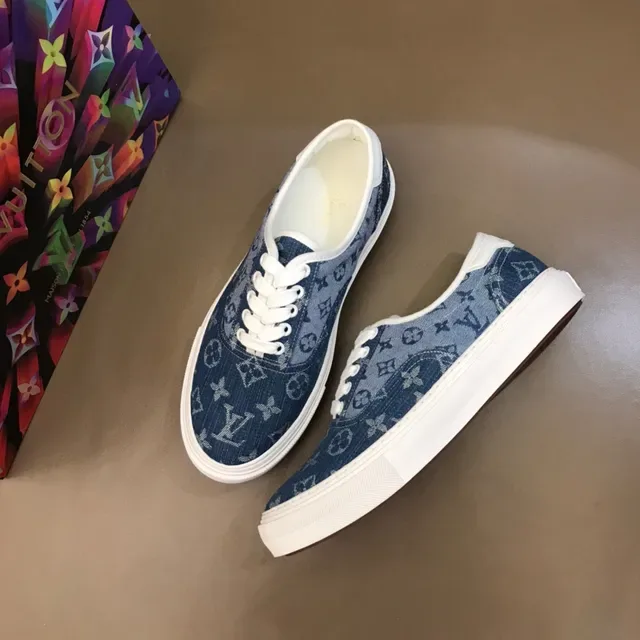 Louis Vuitton LV Trainer Blue White Monogram Denim Upper Rubber Platform Sole Lifestyle Sneakers 9