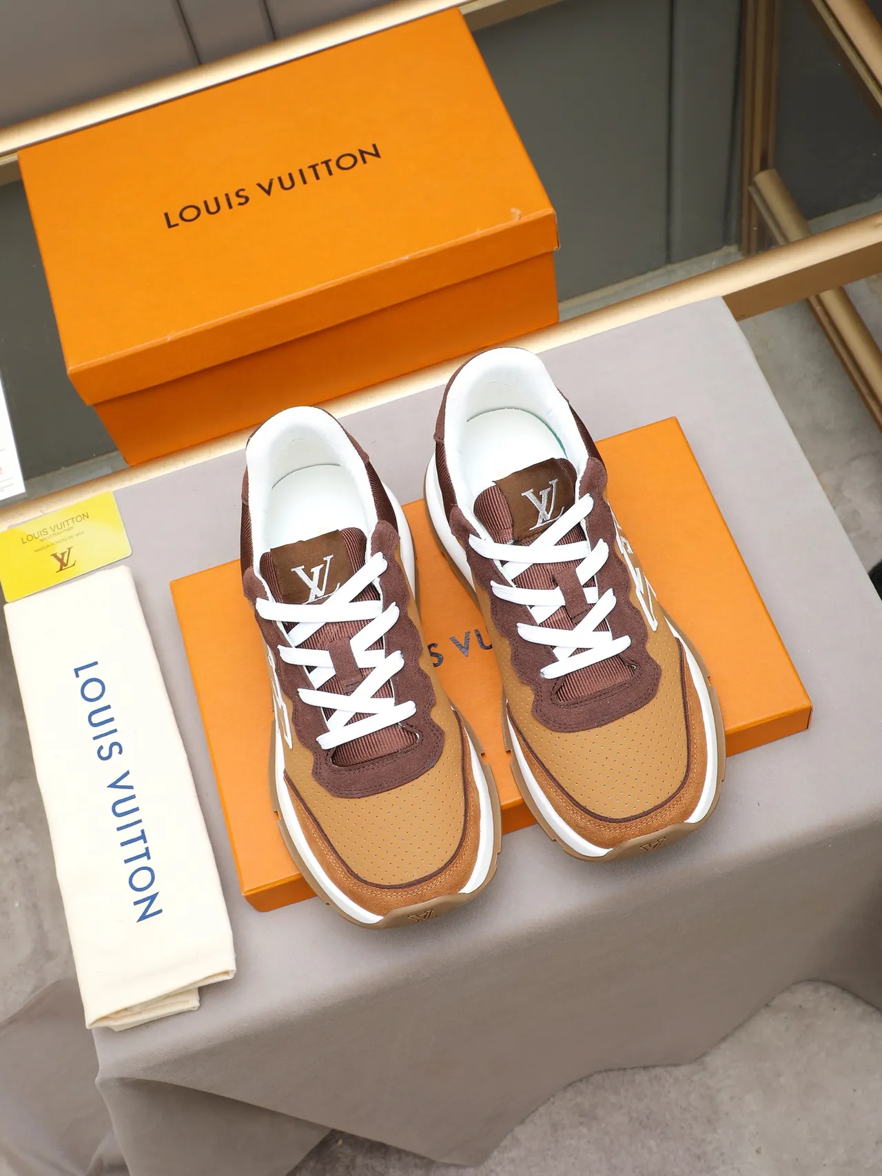 Louis Vuitton LV Trainer Brown Beige Perforated Tan Suede Overlays Lifestyle Sneakers 2
