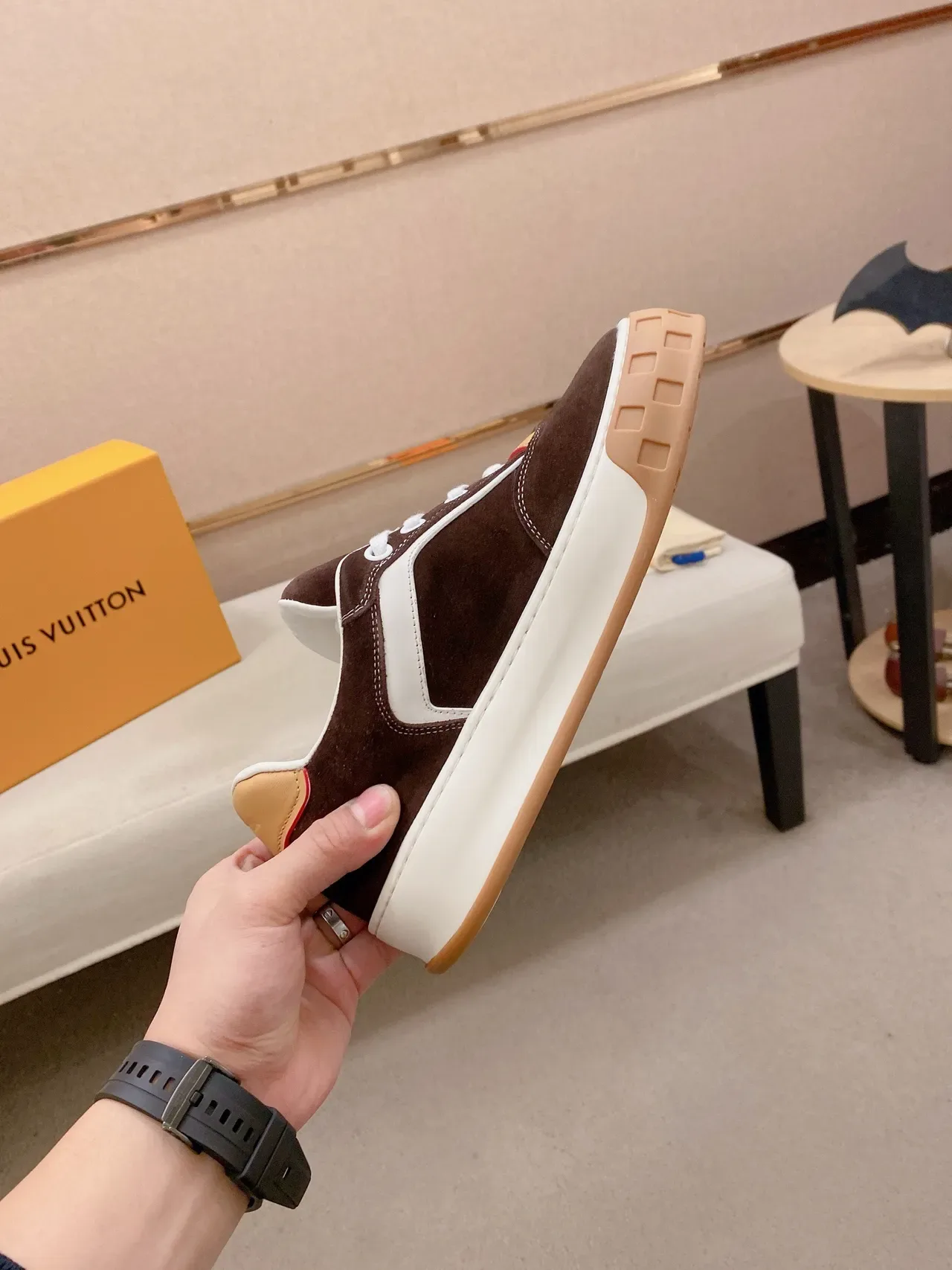 Louis Vuitton LV Trainer Brown Beige Suede And Leather Panel Construction Contrast White Midsole Lifestyle Sneakers 5