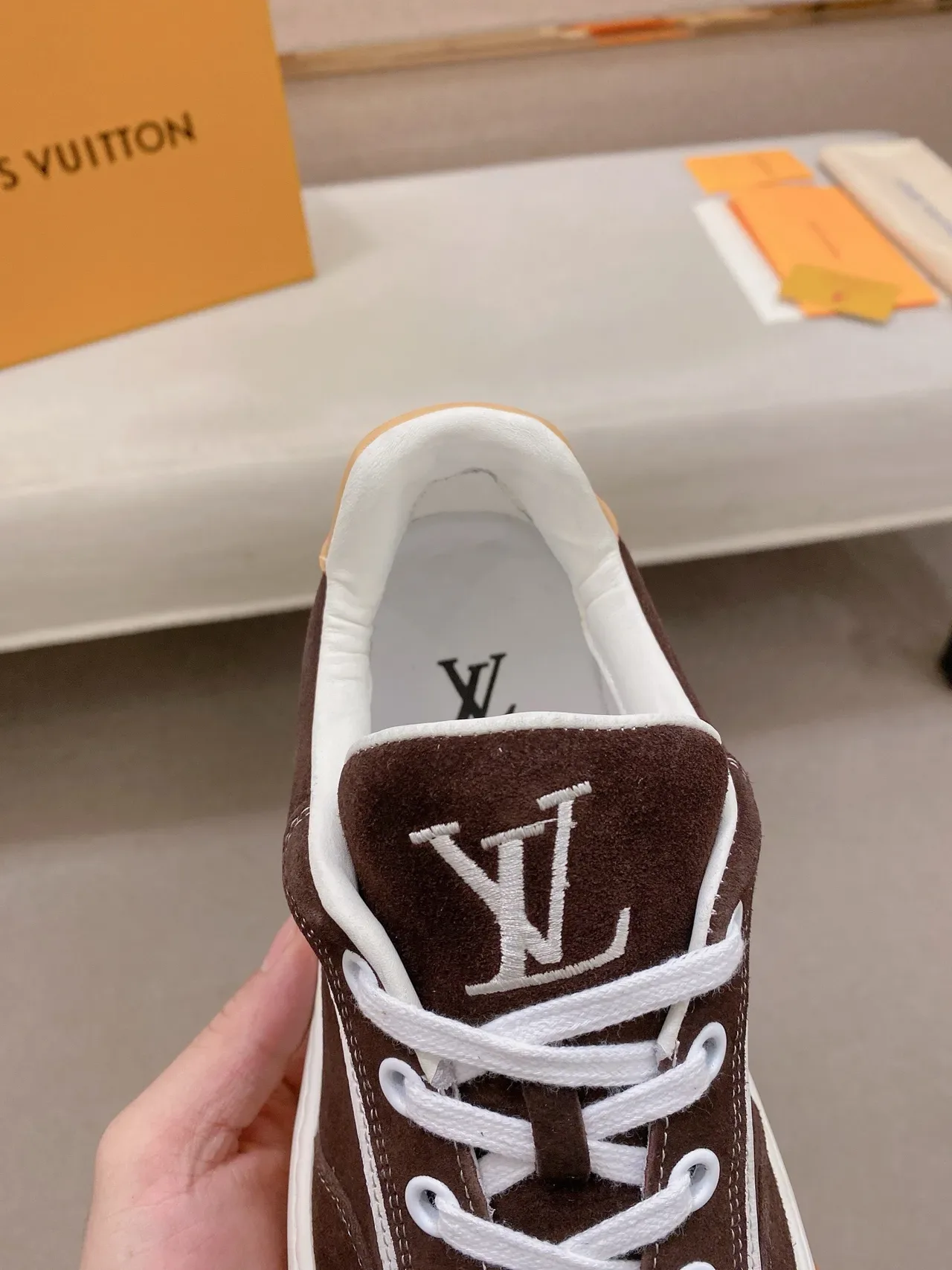 Louis Vuitton LV Trainer Brown Beige Suede And Leather Panel Construction Contrast White Midsole Lifestyle Sneakers 6