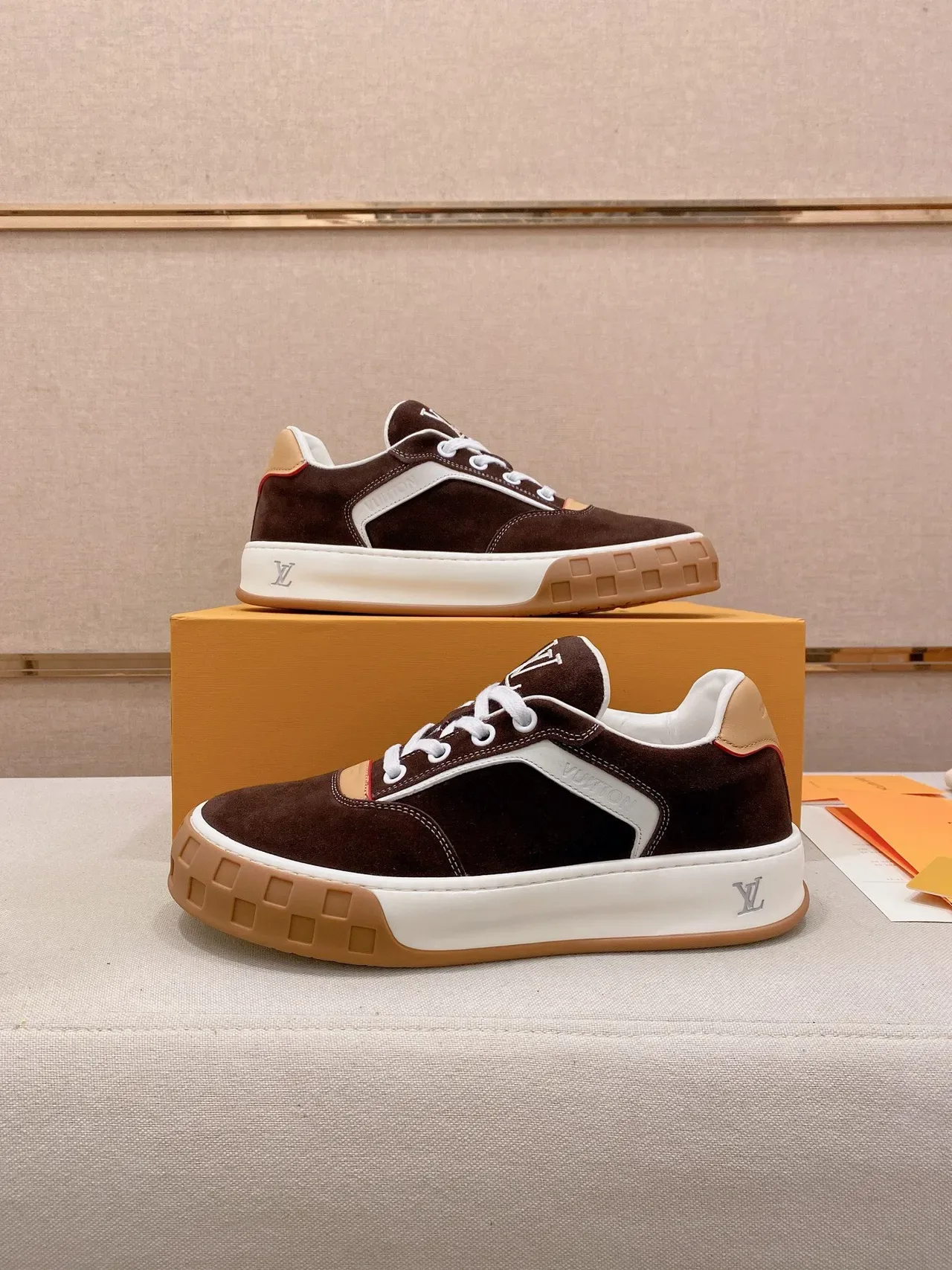 Louis Vuitton LV Trainer Brown Beige Suede And Leather Panel Construction Contrast White Midsole Lifestyle Sneakers 8