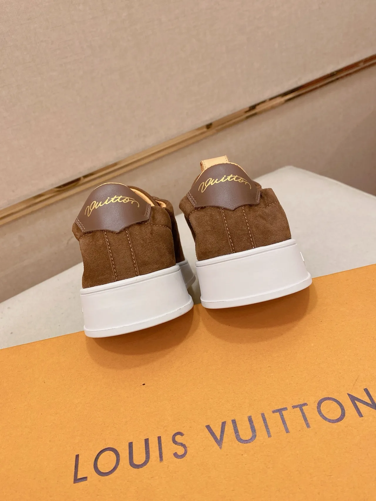 Louis Vuitton LV Trainer Brown Beige Suede Upper White Platform Sole Lifestyle Sneakers 2