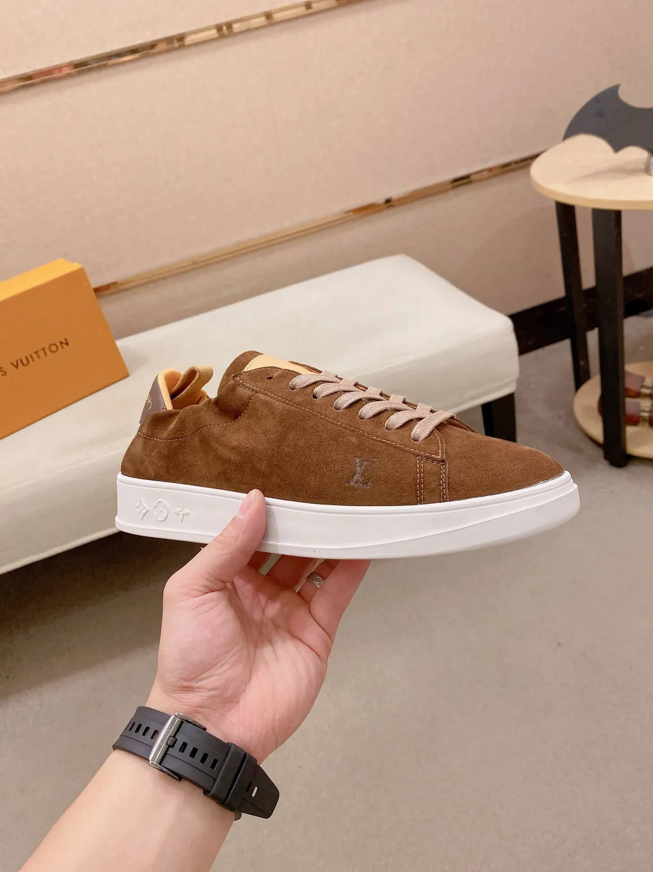 Louis Vuitton LV Trainer Brown Beige Suede Upper White Platform Sole Lifestyle Sneakers 4
