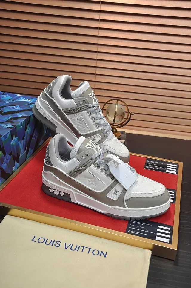 Louis Vuitton LV Trainer Gray White Layered Geometric Construction Lifestyle Sneakers 6