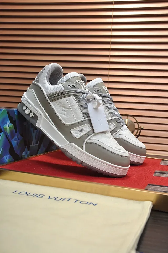 Louis Vuitton LV Trainer Gray White Layered Geometric Construction Lifestyle Sneakers 9