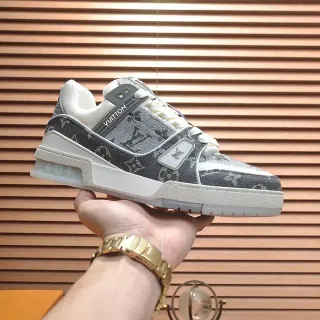 Louis Vuitton LV Trainer Gray White Monogram Canvas Upper Layered Sole Lifestyle Sneakers