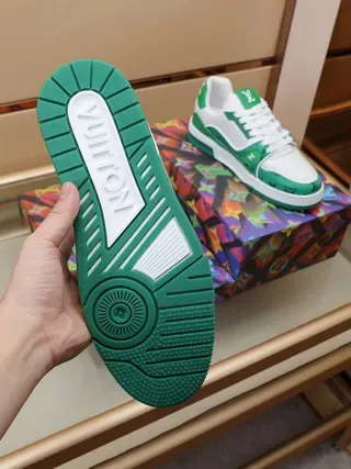 Louis Vuitton LV Trainer Green and White Monogram Lifestyle Sneakers 2
