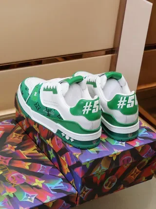 Louis Vuitton LV Trainer Green and White Monogram Lifestyle Sneakers 3