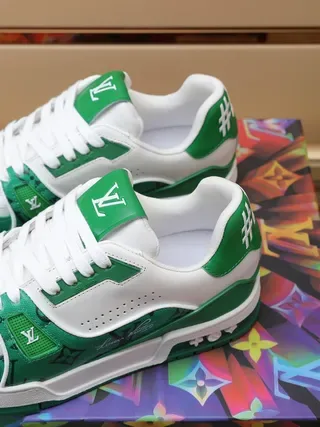 Louis Vuitton LV Trainer Green and White Monogram Lifestyle Sneakers 5