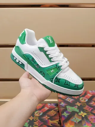 Louis Vuitton LV Trainer Green and White Monogram Lifestyle Sneakers 6