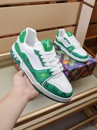 Louis Vuitton LV Trainer Green and White Monogram Lifestyle Sneakers 7