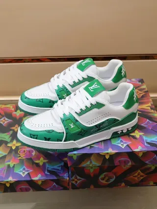 Louis Vuitton LV Trainer Green and White Monogram Lifestyle Sneakers 8