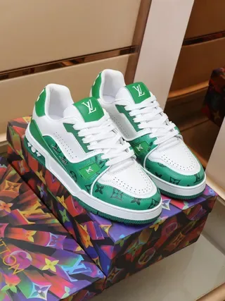 Louis Vuitton LV Trainer Green and White Monogram Lifestyle Sneakers 9