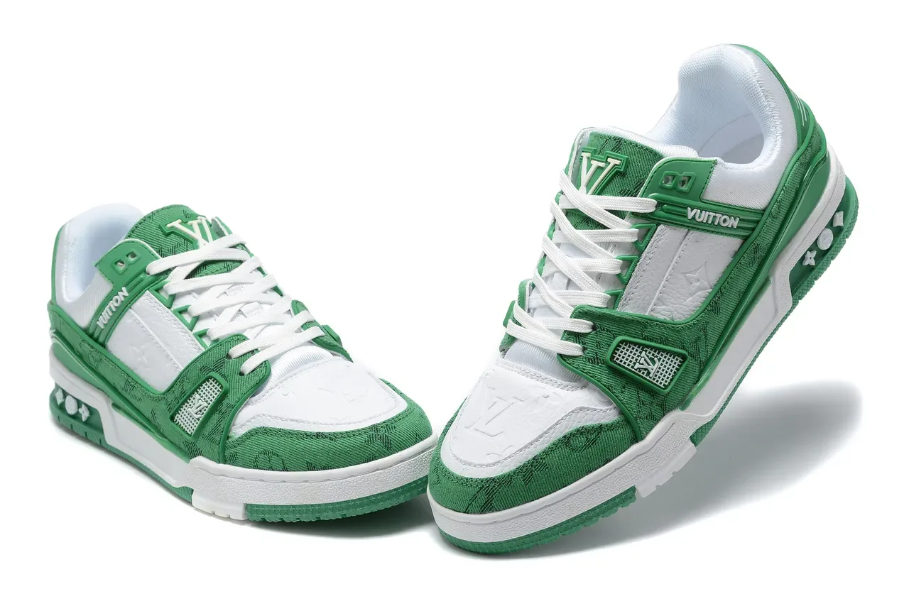 Louis Vuitton LV Trainer Green White Layered Jacquard And Leather Upper Molded Cage Strap Lifestyle Sneakers 4