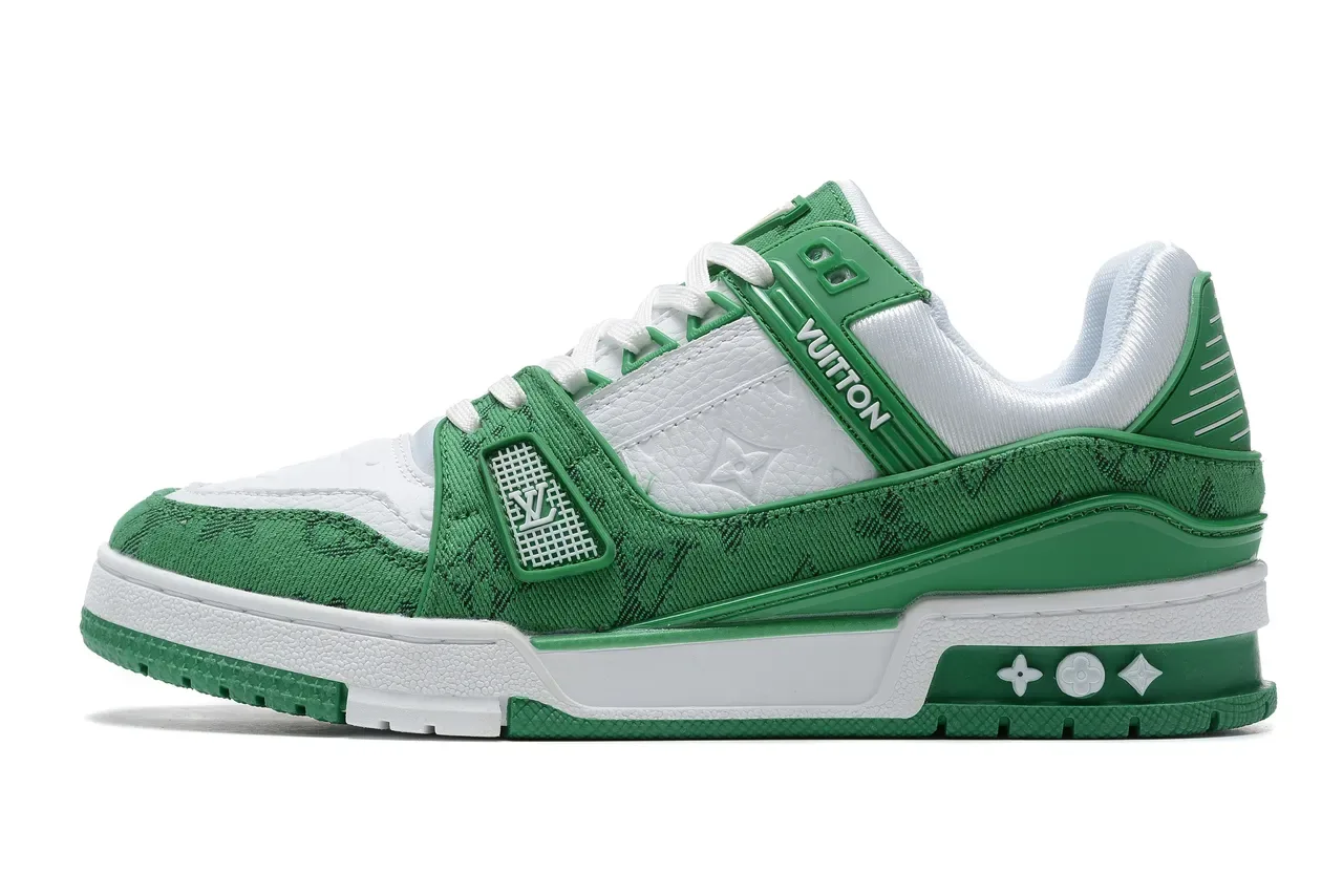 Louis Vuitton LV Trainer Green White Layered Jacquard And Leather Upper Molded Cage Strap Lifestyle Sneakers 5