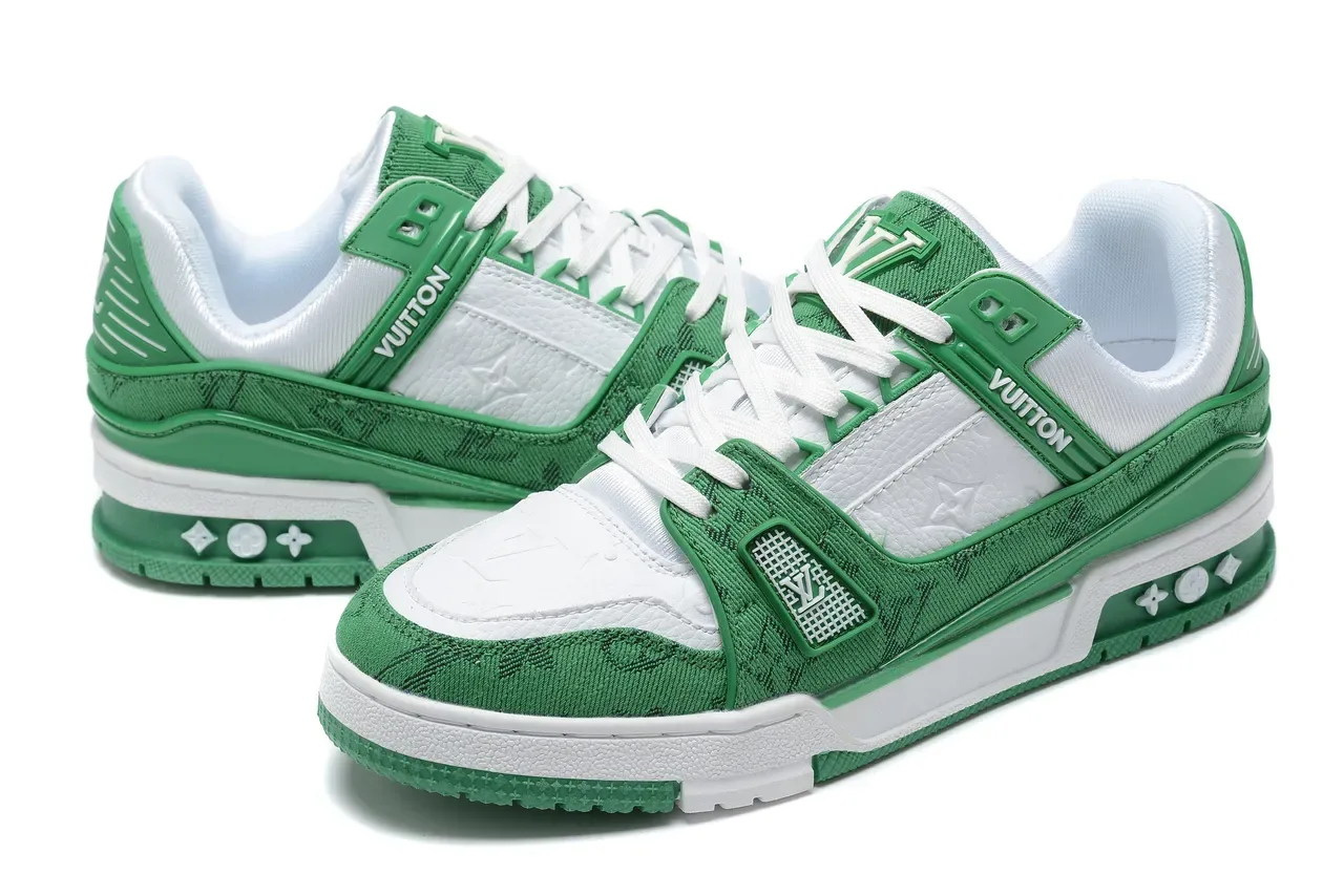Louis Vuitton LV Trainer Green White Layered Jacquard And Leather Upper Molded Cage Strap Lifestyle Sneakers 6